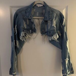 Hot & Delicious Light Blue Distressed Jean Jacket